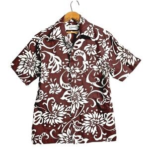 Vintage Pomare Hawaiian Floral Shirt Chocolate‎ Brown Mens Size Medium M USA 70s
